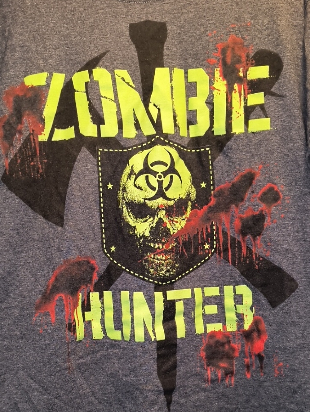 Zombie Hunter Graphic Tee - Neon Lime on Heather Gray